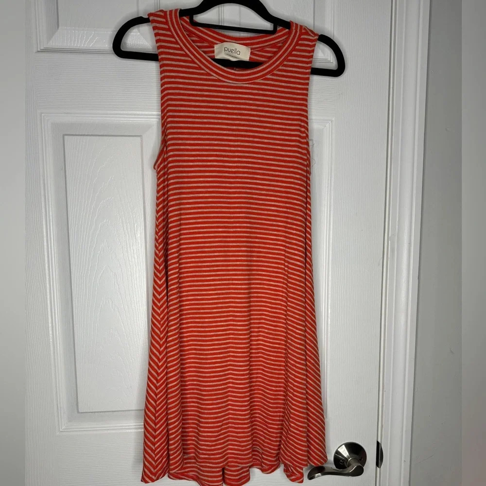 PUELLA For Anthropologie Orange‎ Tan Striped Mini Tank Dress Size Medium